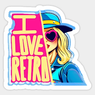 i love retro themed hat and sunglasses and girl design Sticker